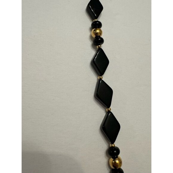 Trifari Necklace Black Lucite Plastic Gold Tone Chunky Geometric Bead Signed 30" - Picture 8 of 9